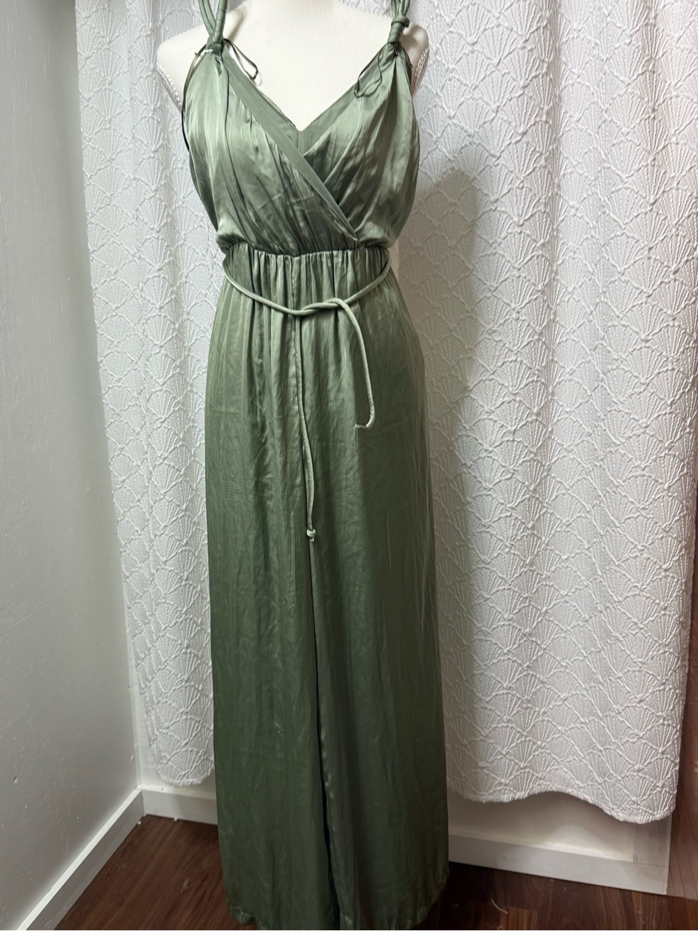Zara Olive Green Slip Dress with Tie Straps